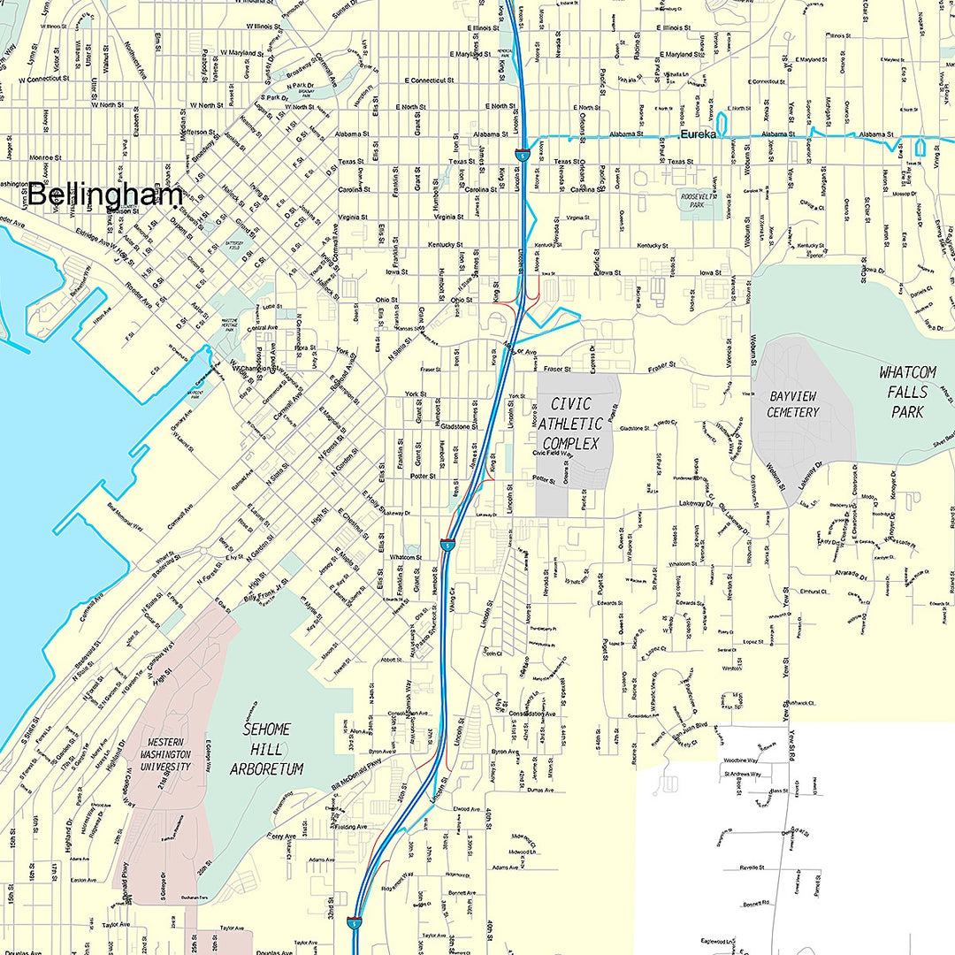 Premium Style Wall Map of Bellingham, WA