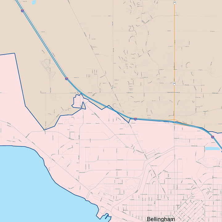 Color Cast Zip Code Style Wall Map of Bellingham, WA
