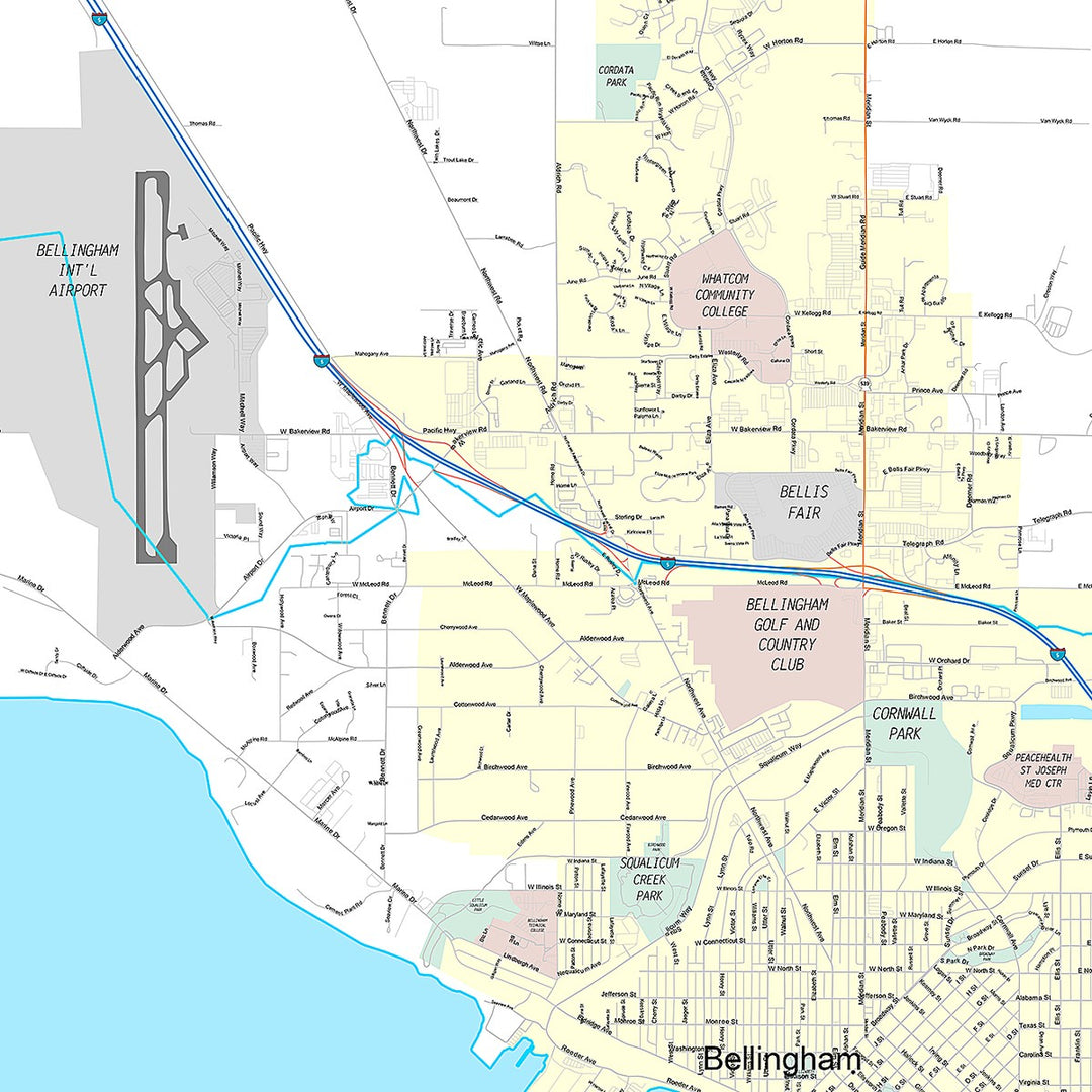 Premium Style Wall Map of Bellingham, WA