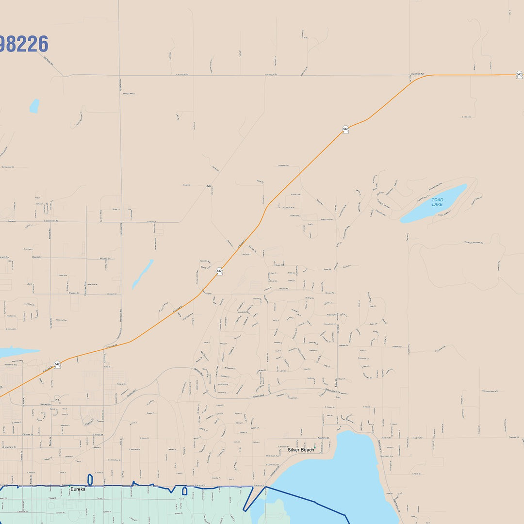 Color Cast Zip Code Style Wall Map of Bellingham, WA