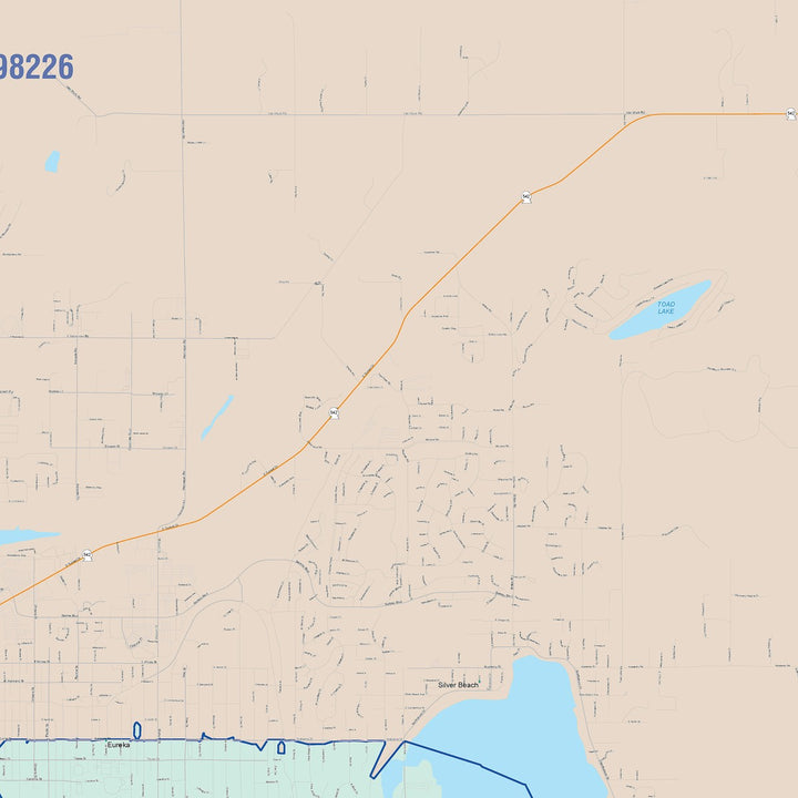 Color Cast Zip Code Style Wall Map of Bellingham, WA