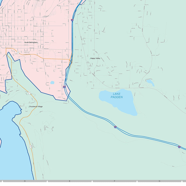 Color Cast Zip Code Style Wall Map of Bellingham, WA