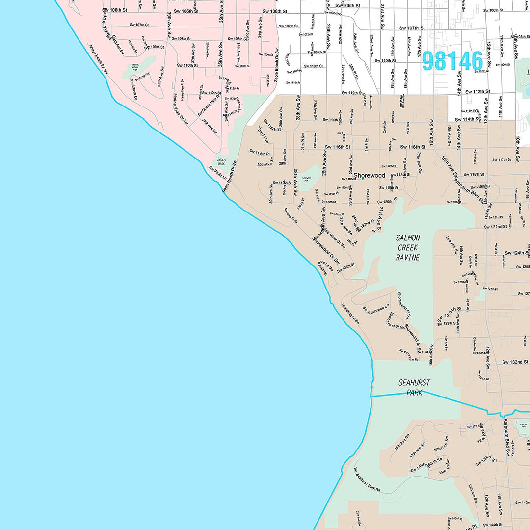 Premium Style Wall Map of Burien, WA