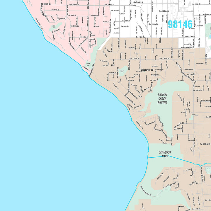 Premium Style Wall Map of Burien, WA