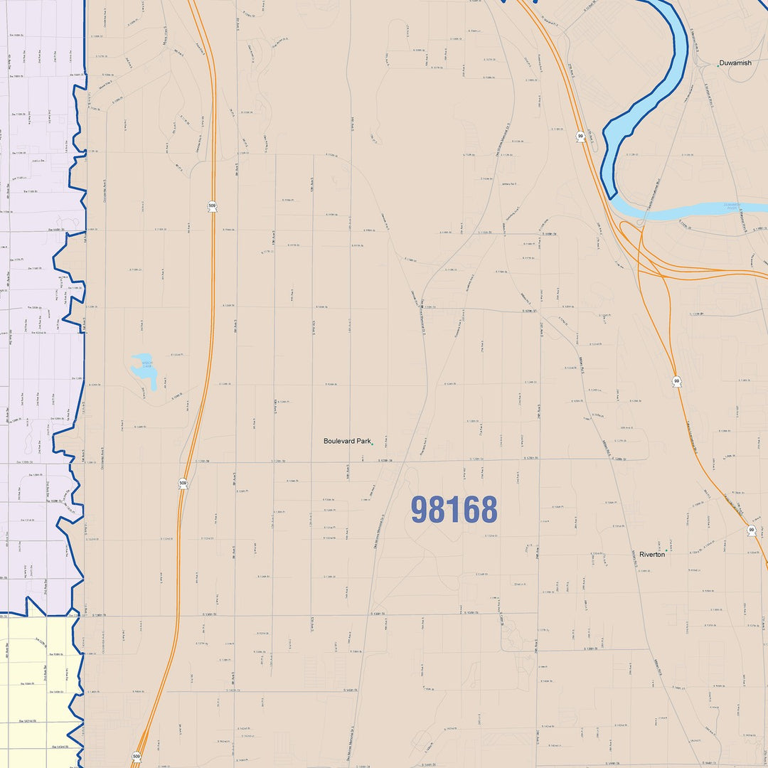 Color Cast Zip Code Style Wall Map of Burien, WA