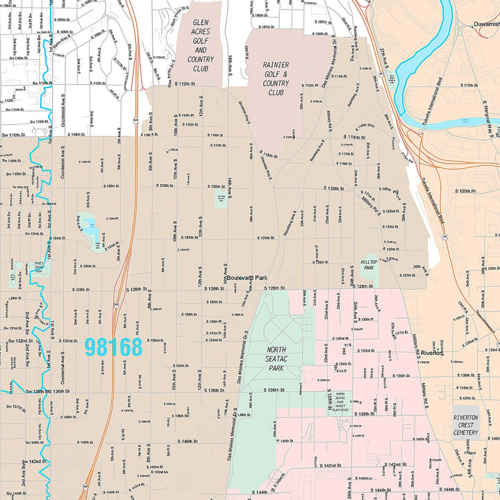 Premium Style Wall Map of Burien, WA