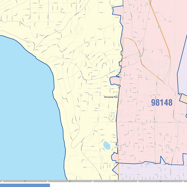 Color Cast Zip Code Style Wall Map of Burien, WA