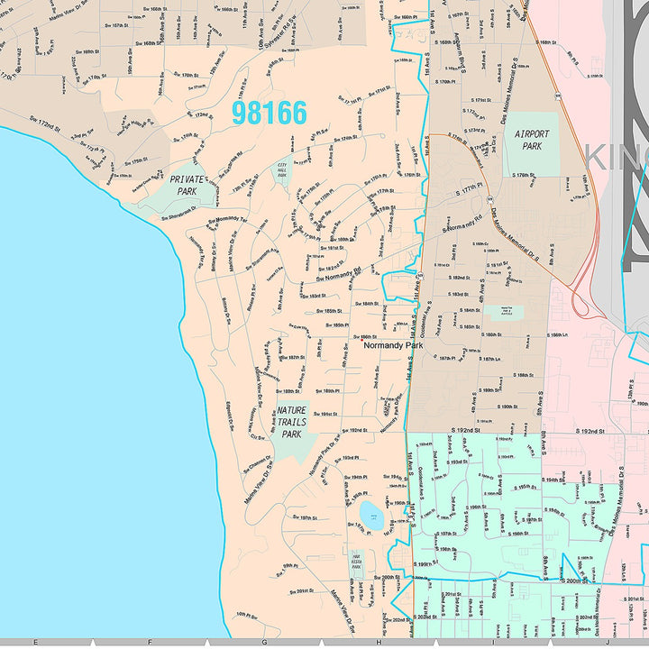 Premium Style Wall Map of Burien, WA
