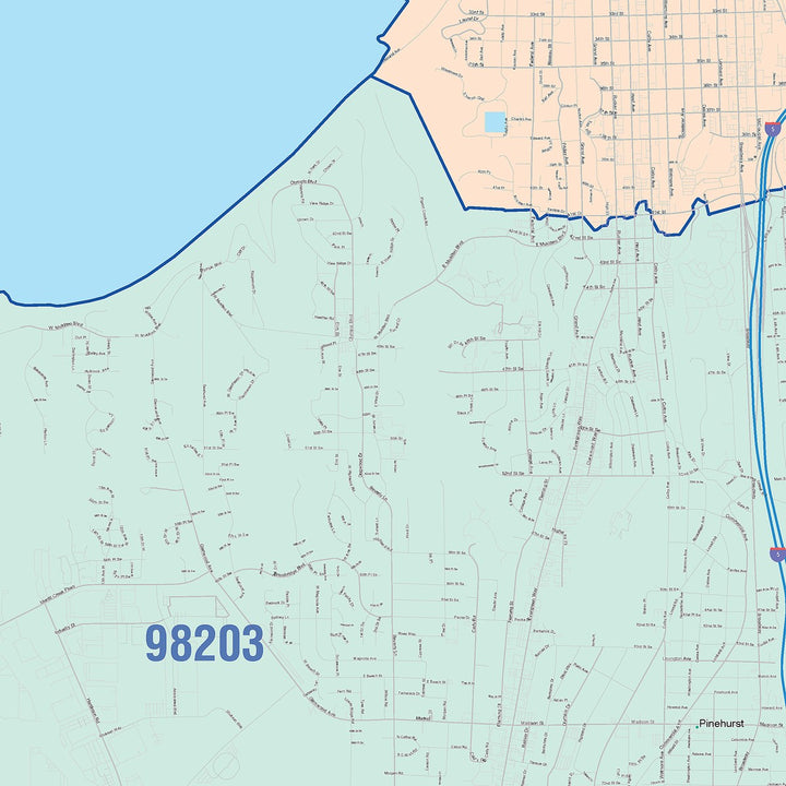 Color Cast Zip Code Style Wall Map of Everett, WA