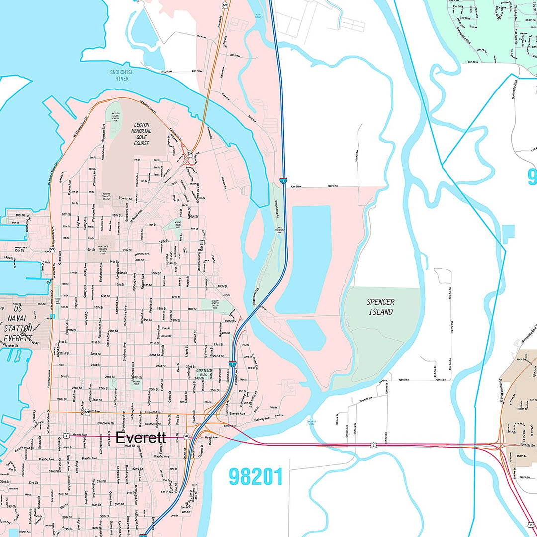 Premium Style Wall Map of Everett, WA