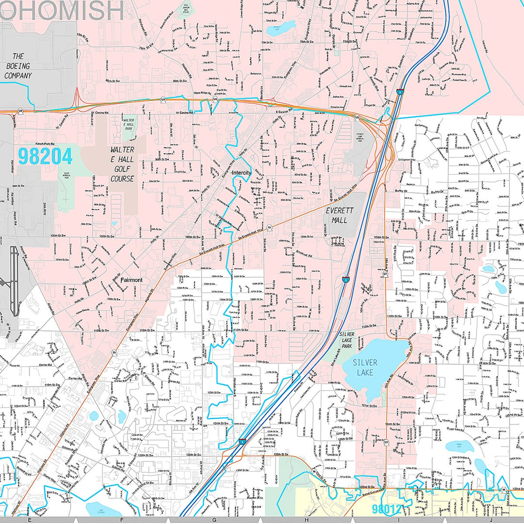 Premium Style Wall Map of Everett, WA