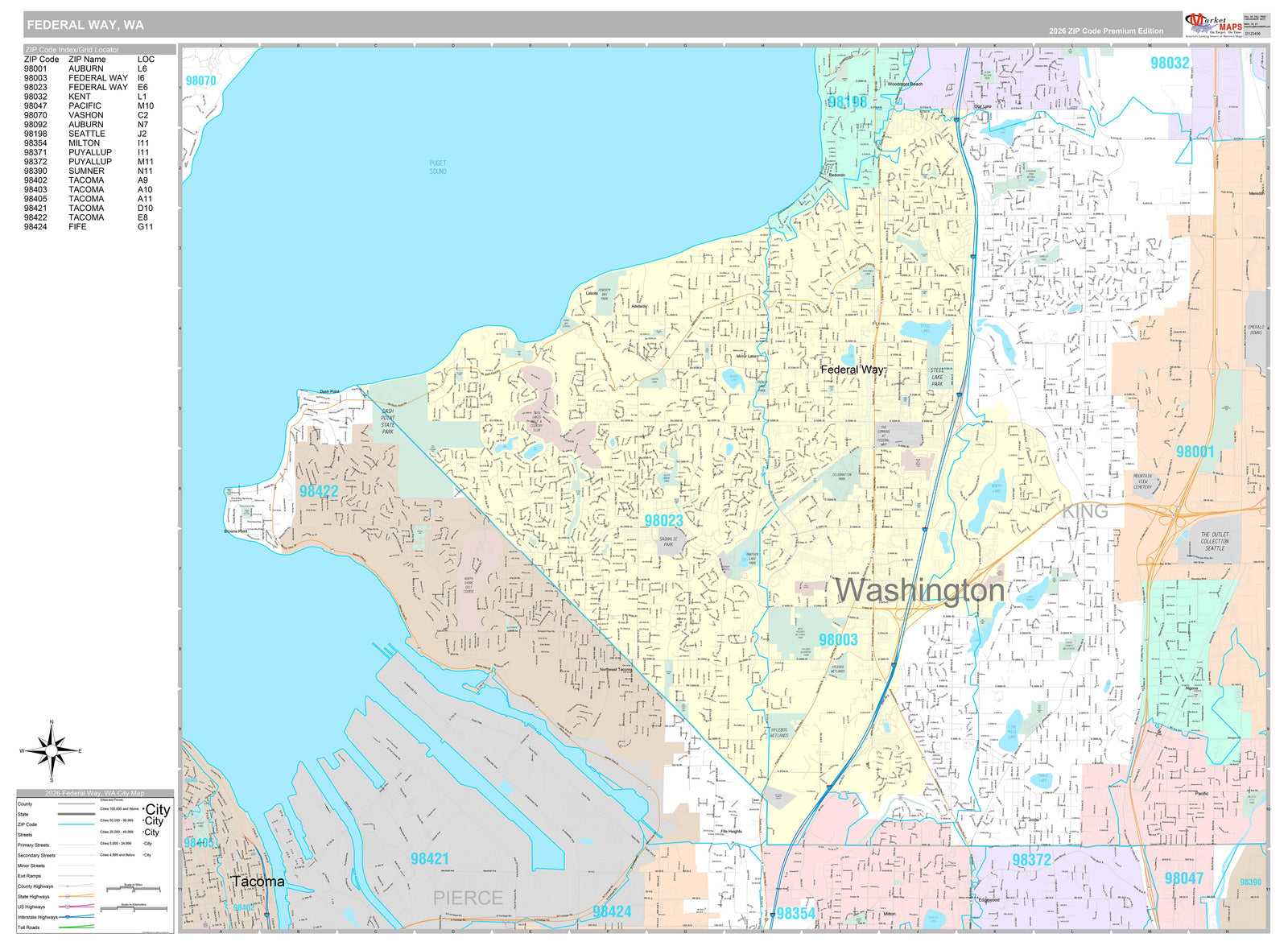 Premium Style Wall Map of Federal Way, WA