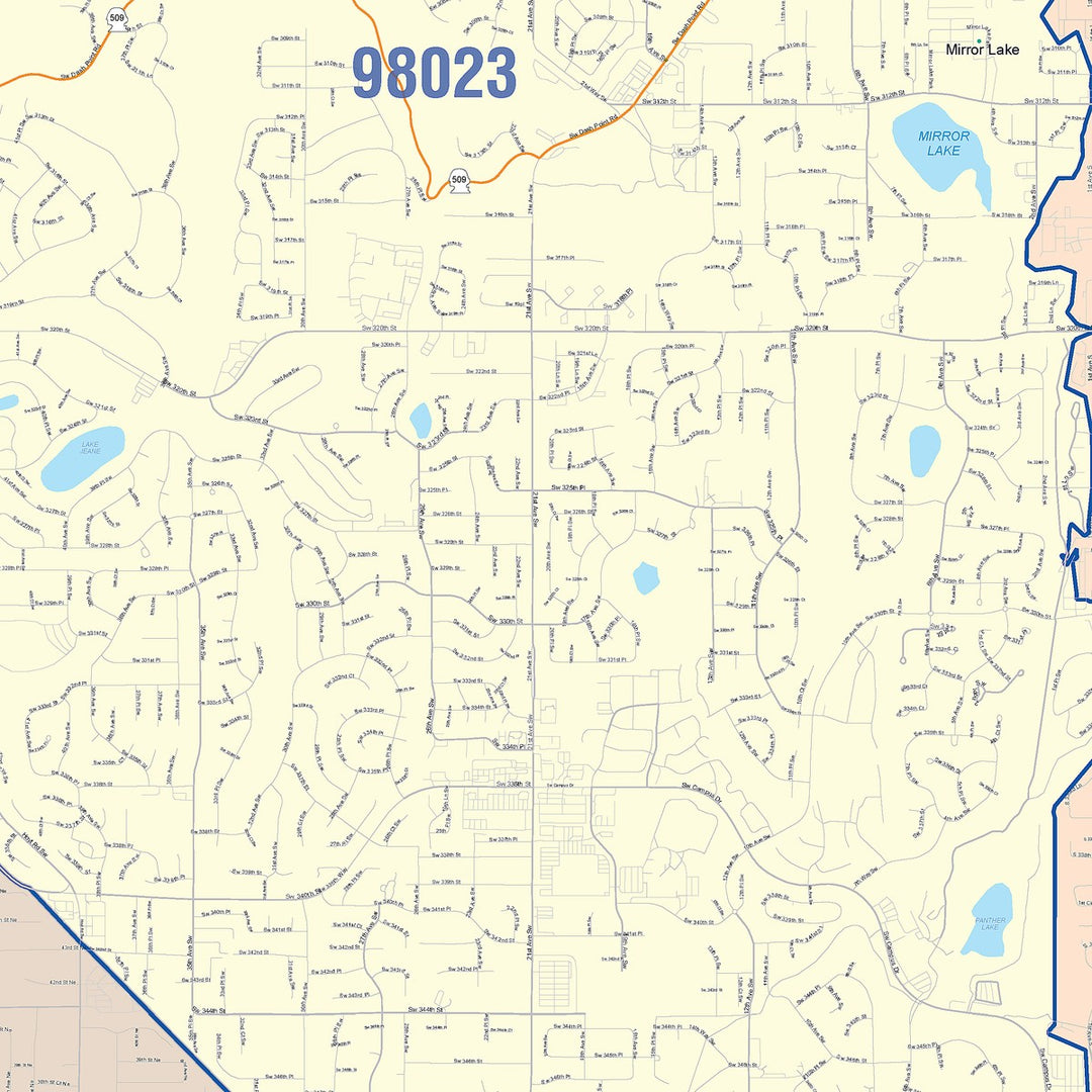 Color Cast Zip Code Style Wall Map of Federal Way, WA