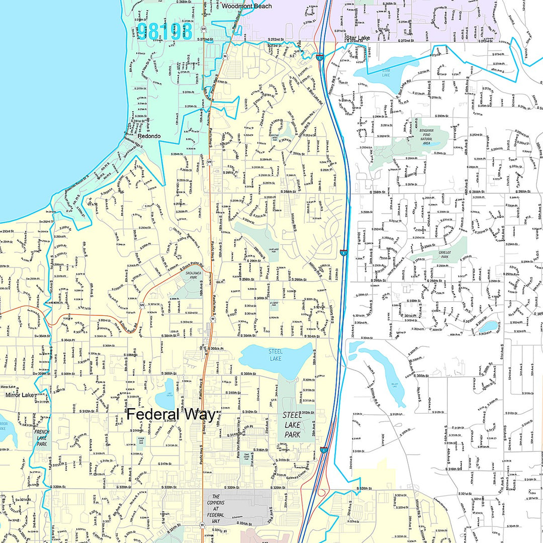 Premium Style Wall Map of Federal Way, WA