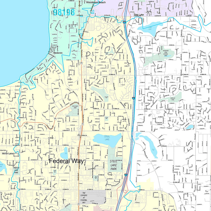 Premium Style Wall Map of Federal Way, WA
