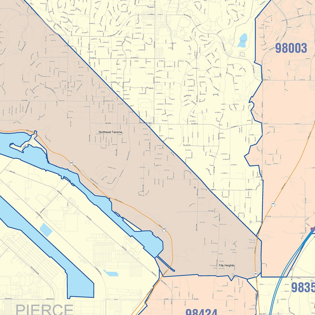 Color Cast Zip Code Style Wall Map of Federal Way, WA