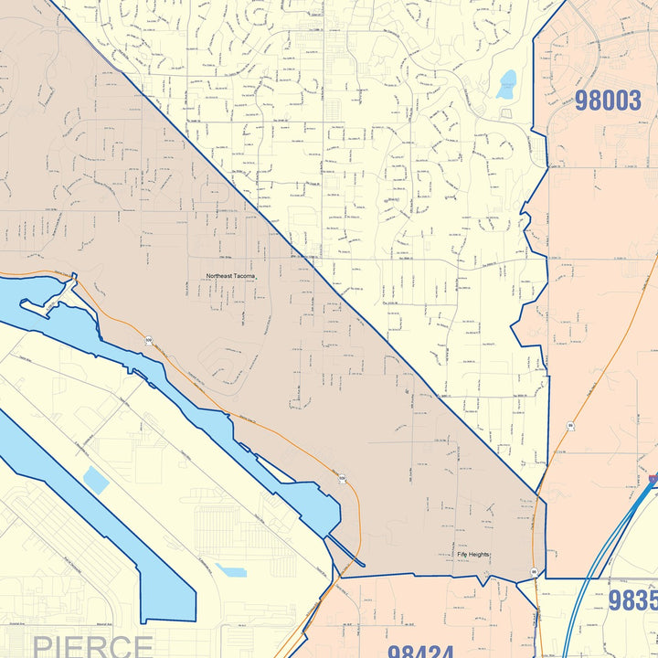 Color Cast Zip Code Style Wall Map of Federal Way, WA