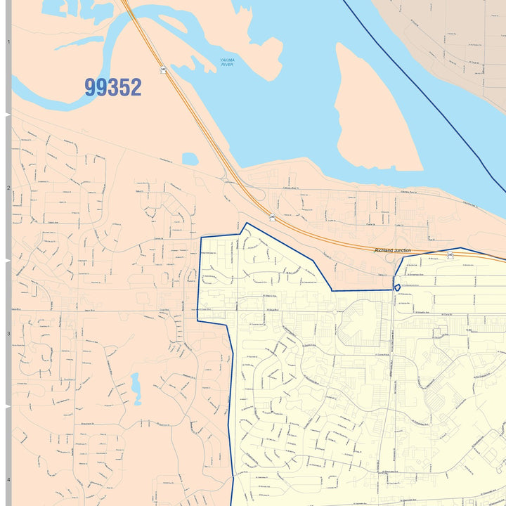 Color Cast Zip Code Style Wall Map of Kennewick, WA