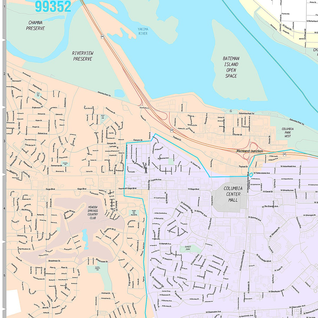 Premium Style Wall Map of Kennewick, WA