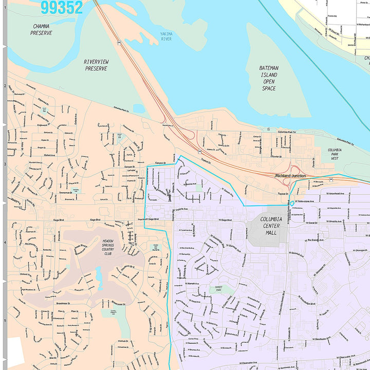 Premium Style Wall Map of Kennewick, WA