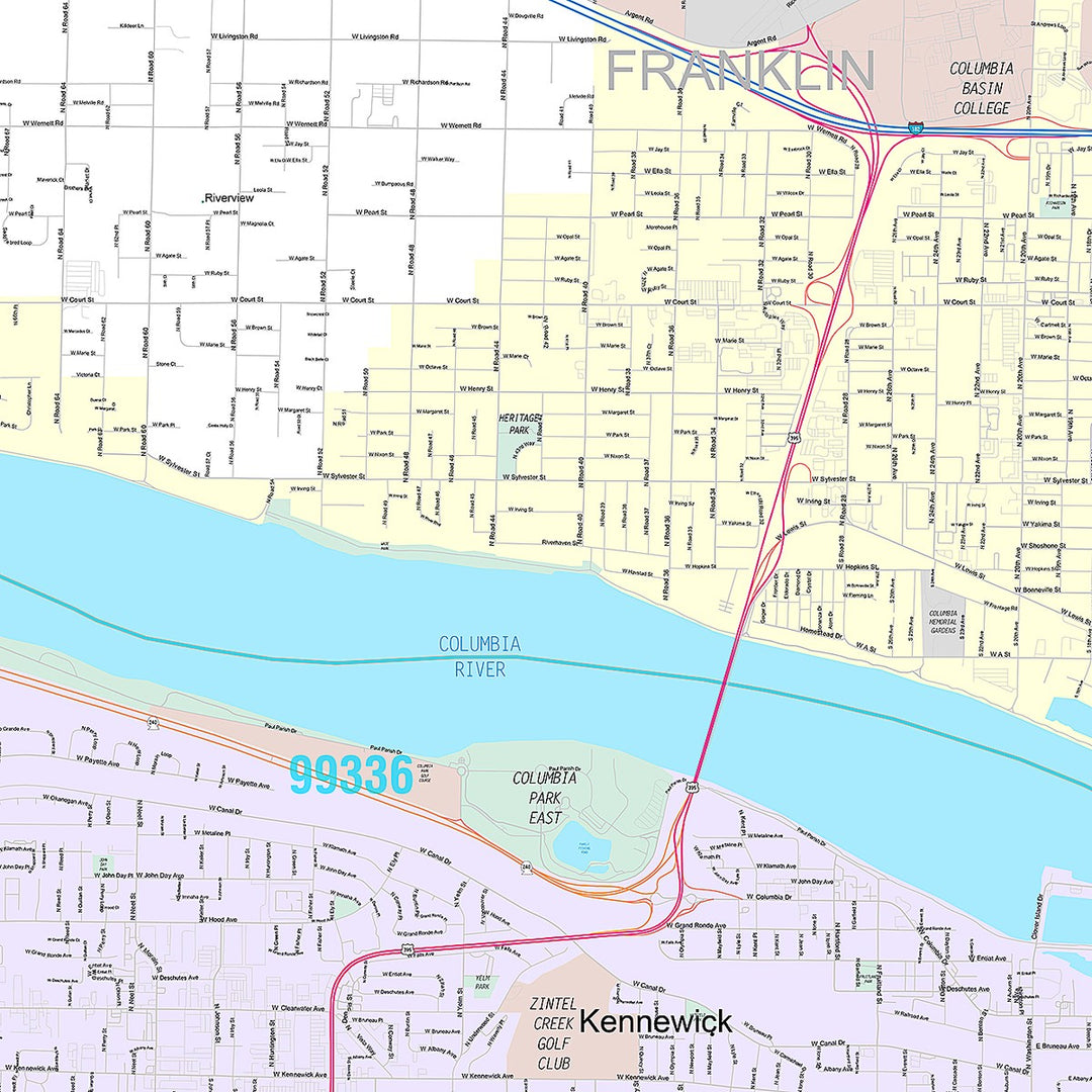 Premium Style Wall Map of Kennewick, WA