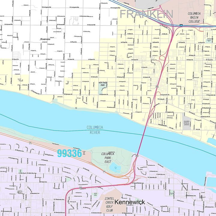 Premium Style Wall Map of Kennewick, WA