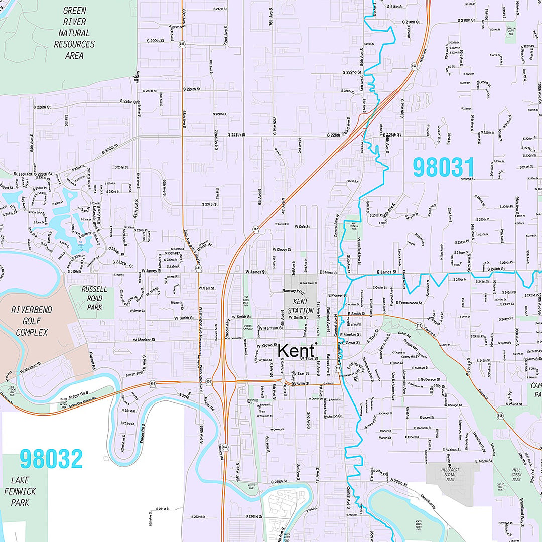 Premium Style Wall Map of Kent, WA