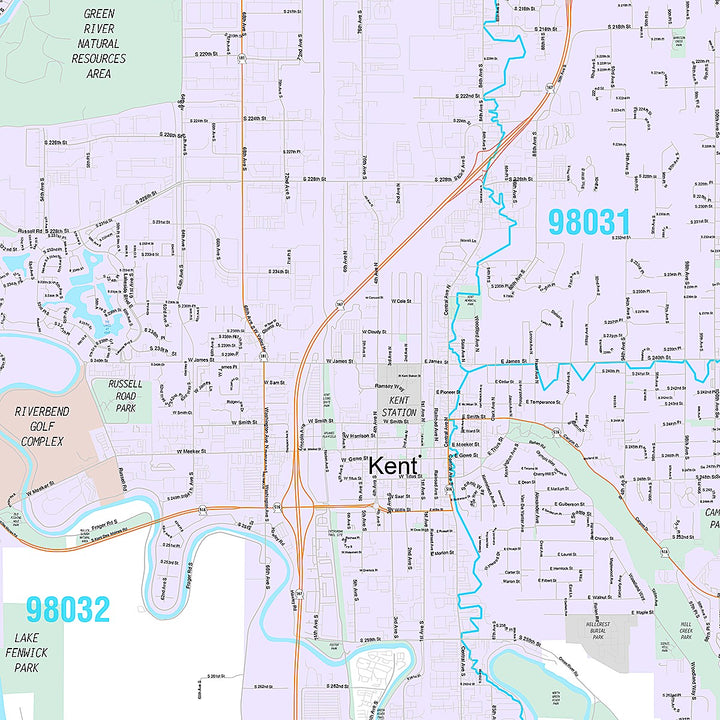 Premium Style Wall Map of Kent, WA
