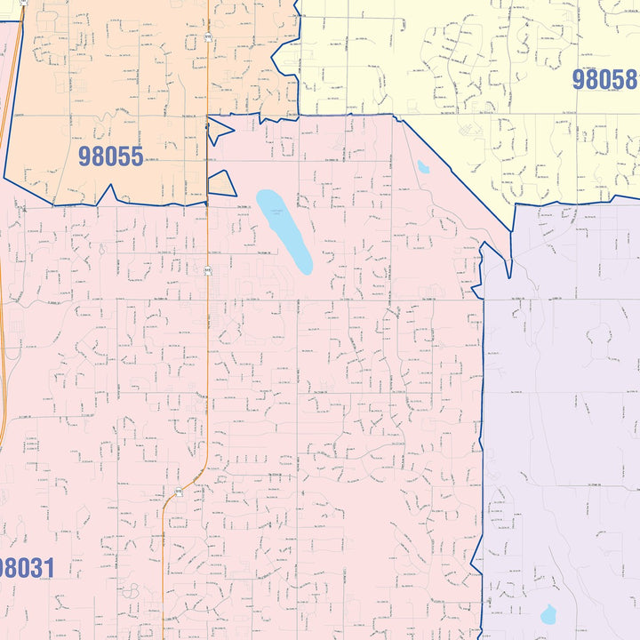 Color Cast Zip Code Style Wall Map of Kent, WA