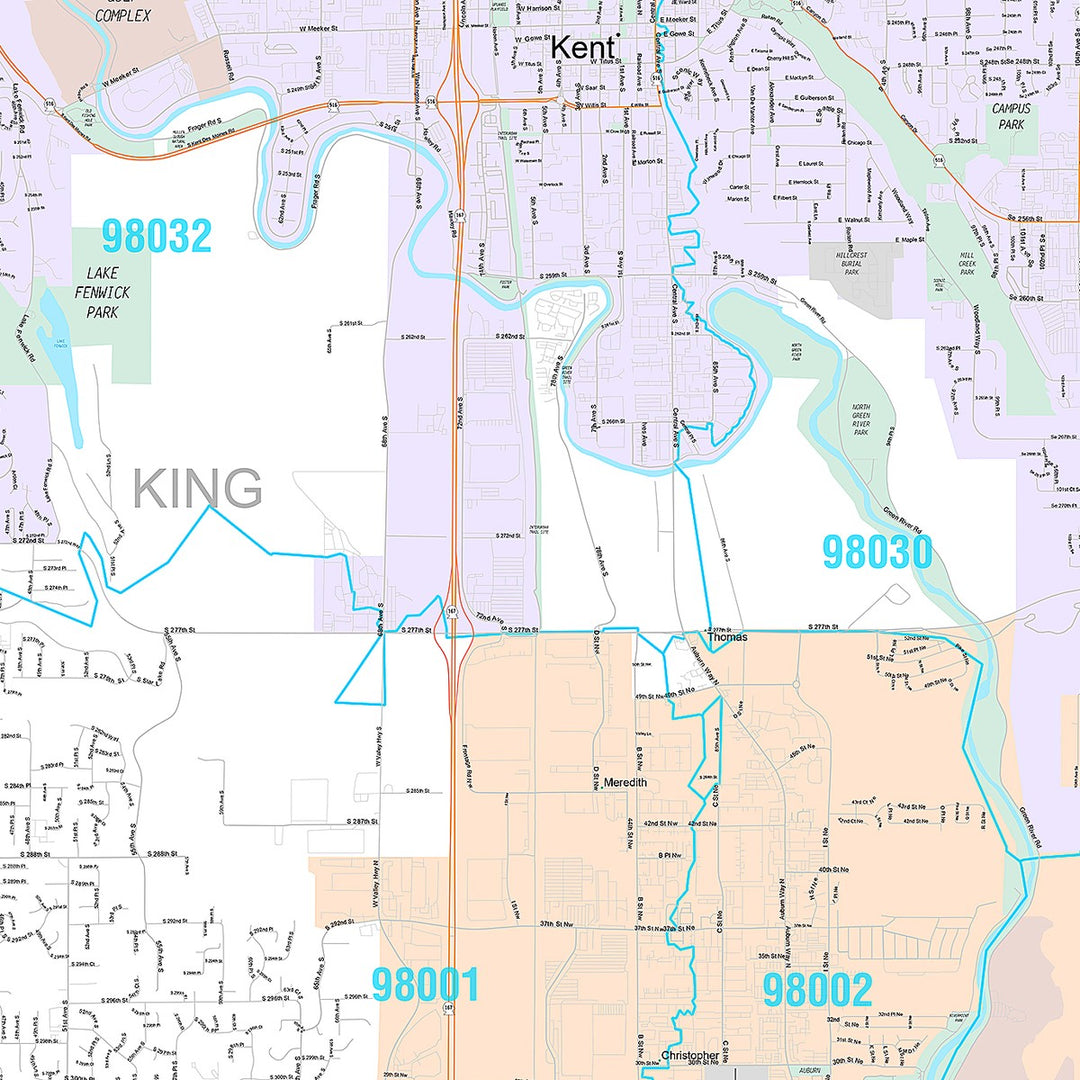 Premium Style Wall Map of Kent, WA