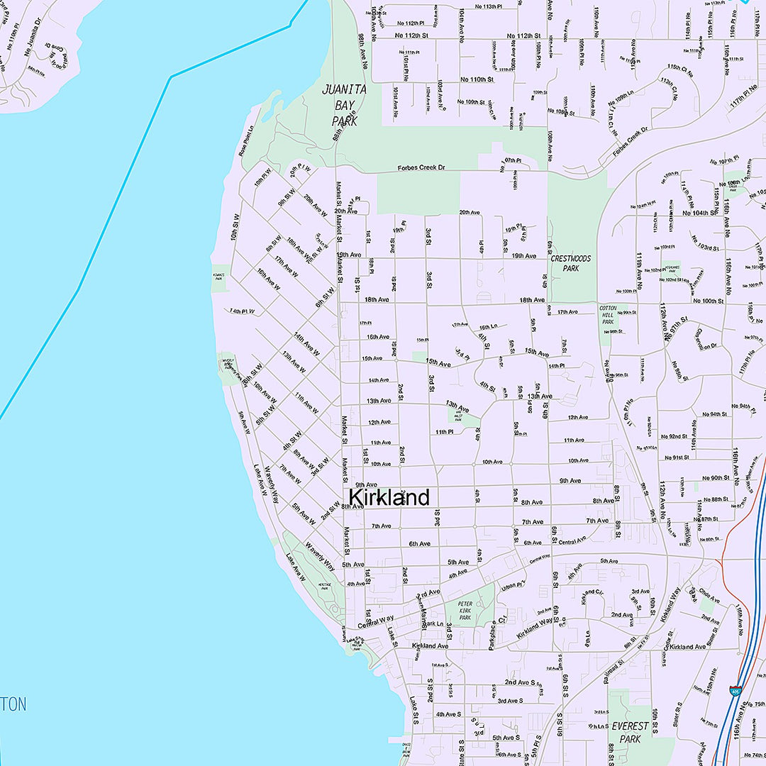 Premium Style Wall Map of Kirkland, WA