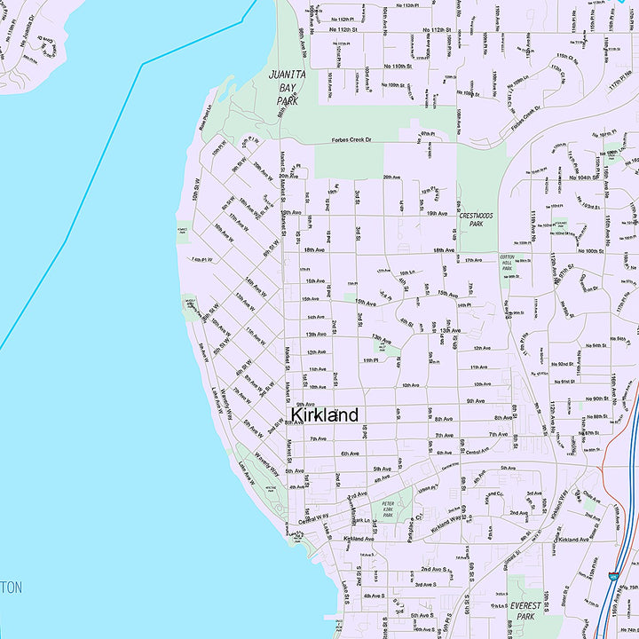 Premium Style Wall Map of Kirkland, WA