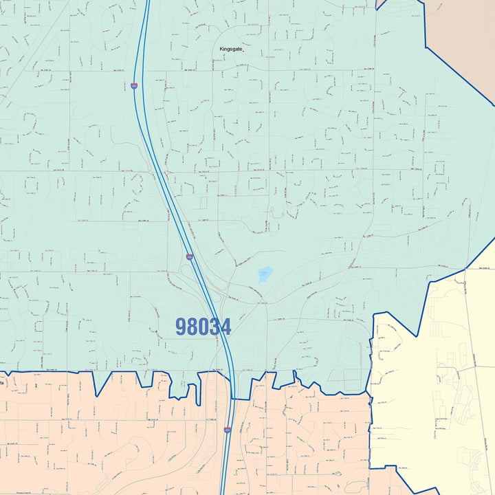 Color Cast Zip Code Style Wall Map of Kirkland, WA