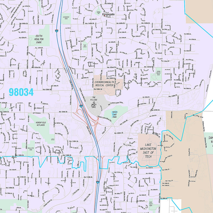 Premium Style Wall Map of Kirkland, WA