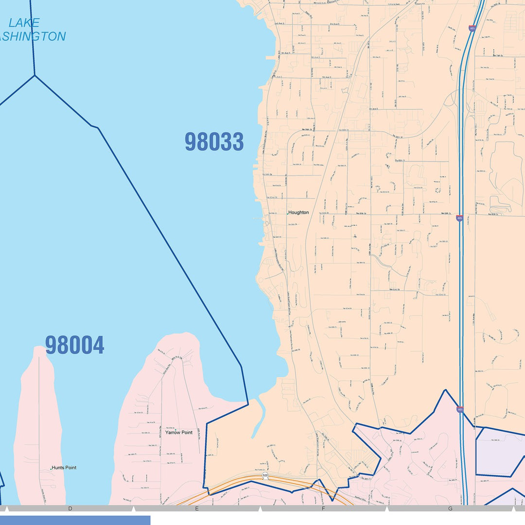 Color Cast Zip Code Style Wall Map of Kirkland, WA