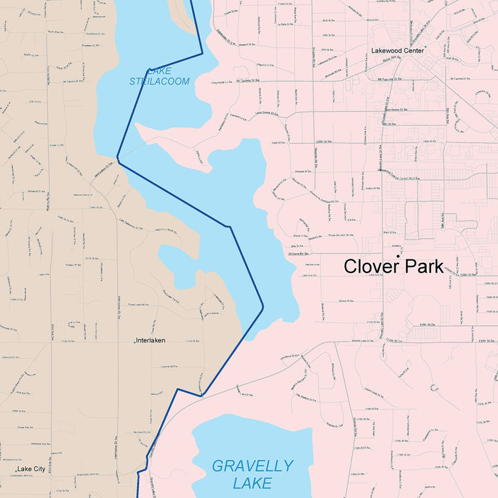 Color Cast Zip Code Style Wall Map of Lakewood, WA