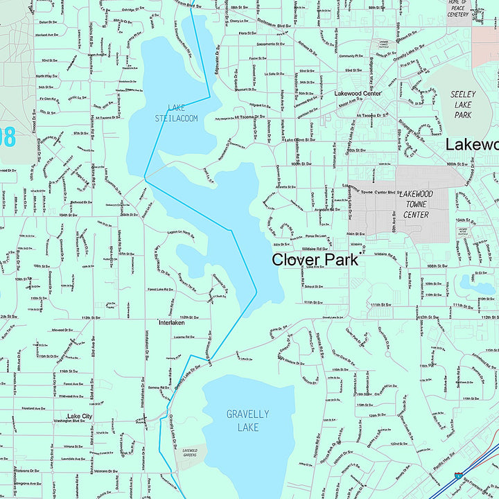 Premium Style Wall Map of Lakewood, WA