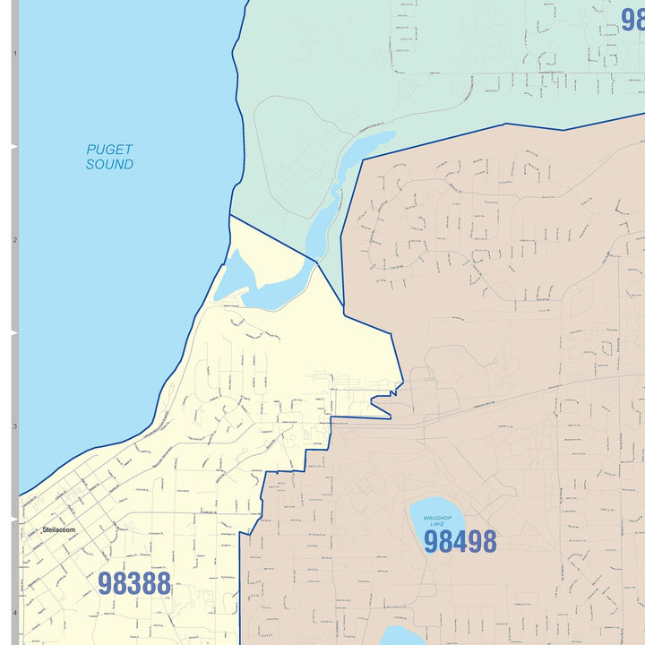 Color Cast Zip Code Style Wall Map of Lakewood, WA