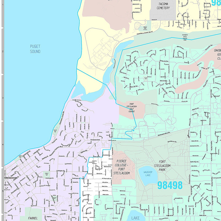 Premium Style Wall Map of Lakewood, WA