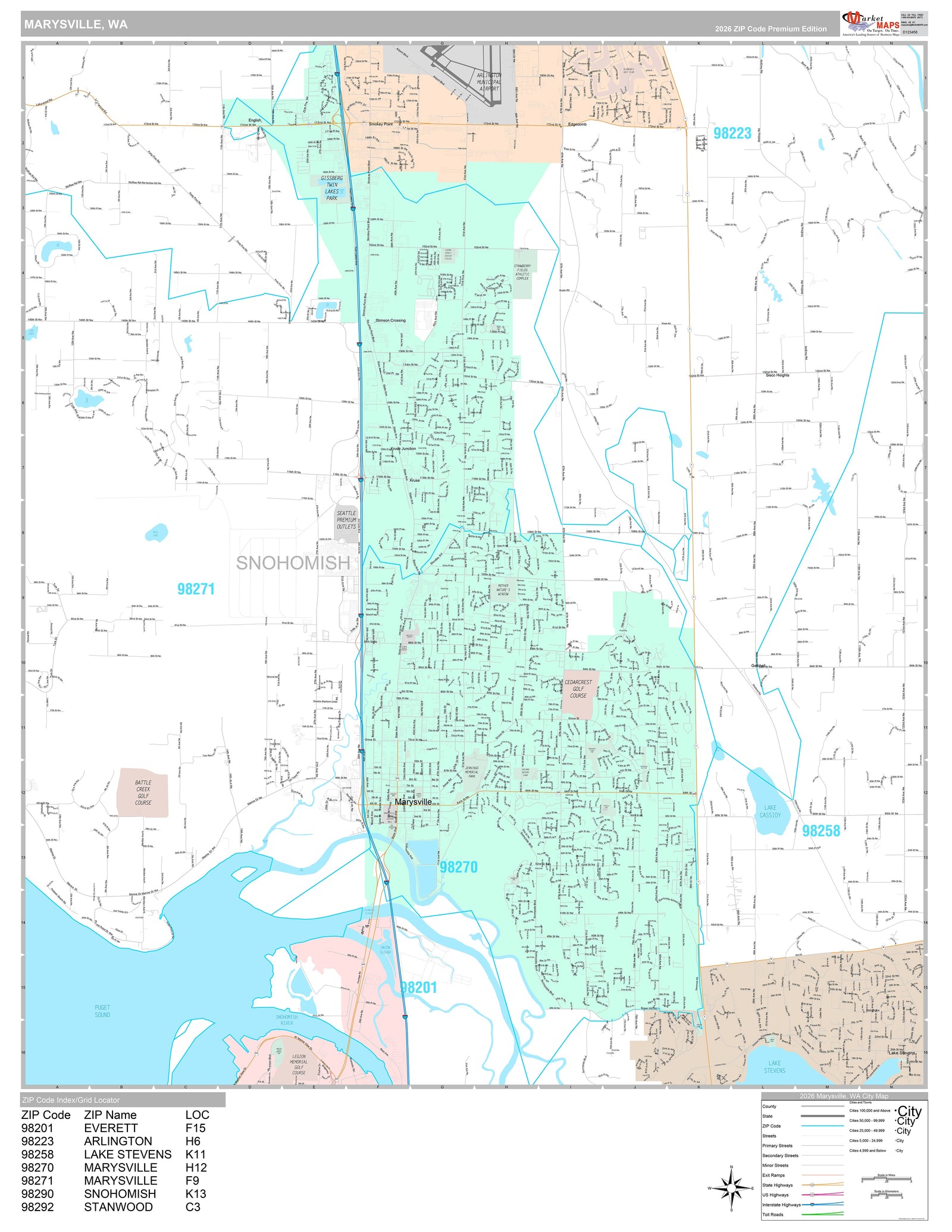 Premium Style Wall Map of Marysville, WA