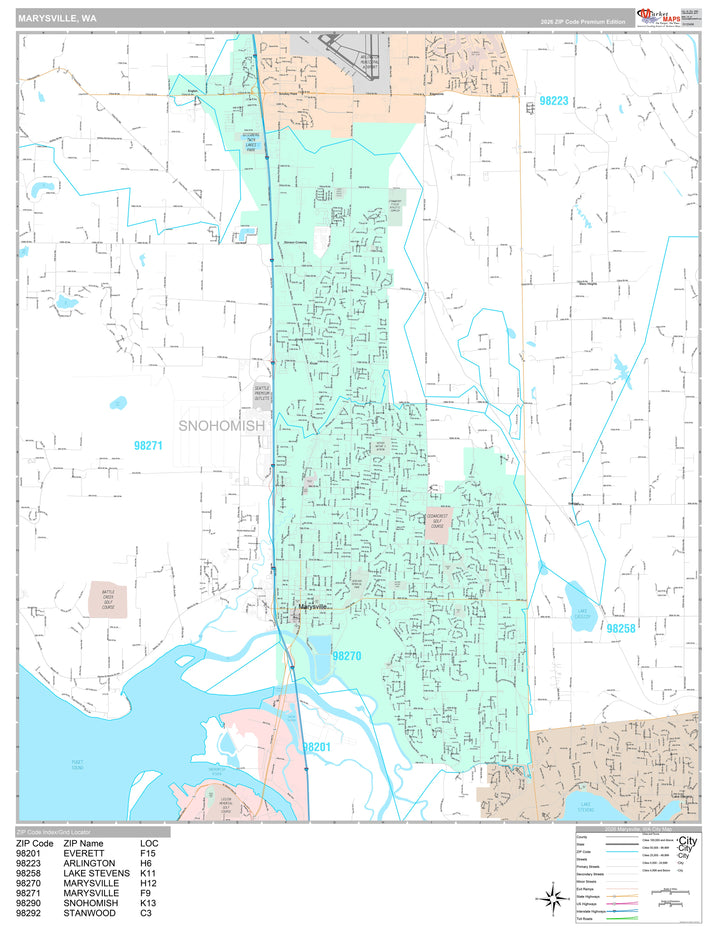 Premium Style Wall Map of Marysville, WA