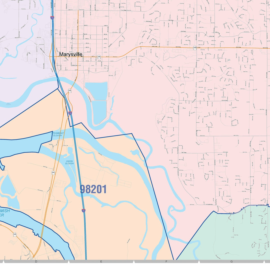 Color Cast Zip Code Style Wall Map of Marysville, WA