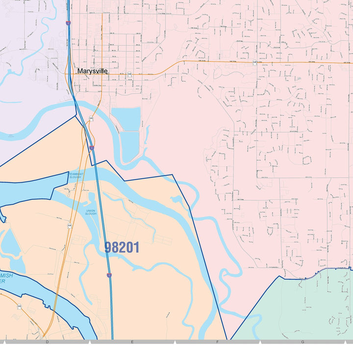 Color Cast Zip Code Style Wall Map of Marysville, WA
