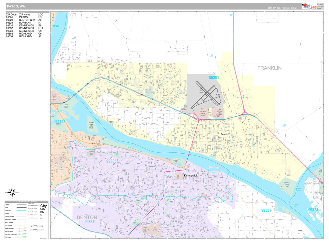 Premium Style Wall Map of Pasco, WA