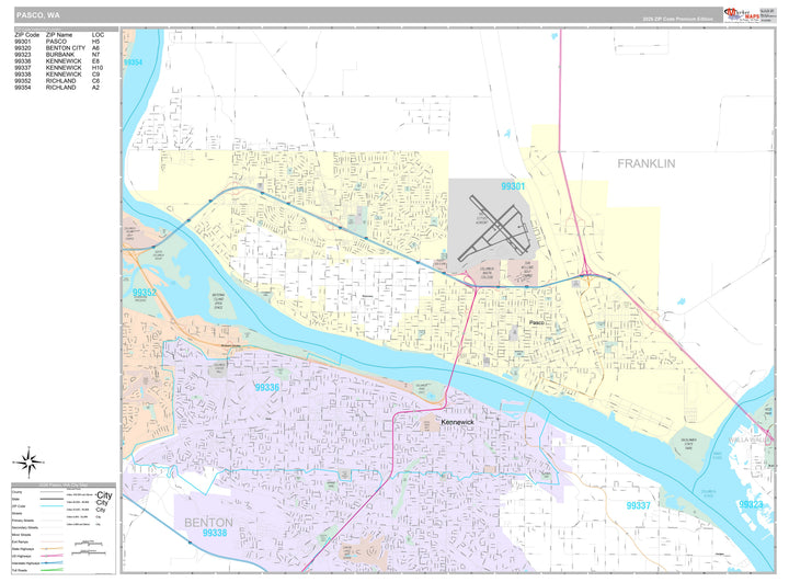 Premium Style Wall Map of Pasco, WA