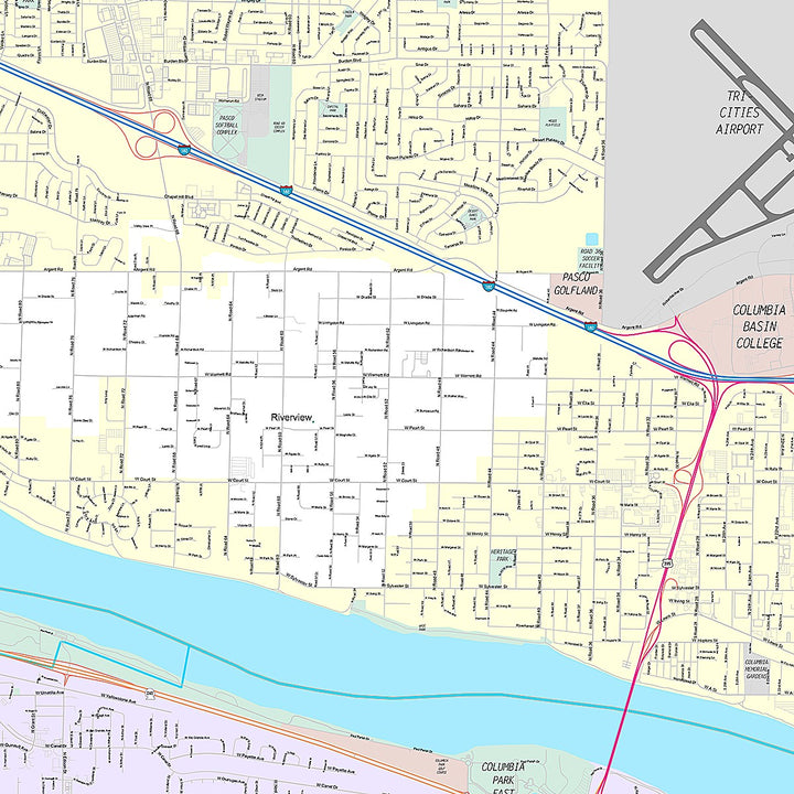 Premium Style Wall Map of Pasco, WA