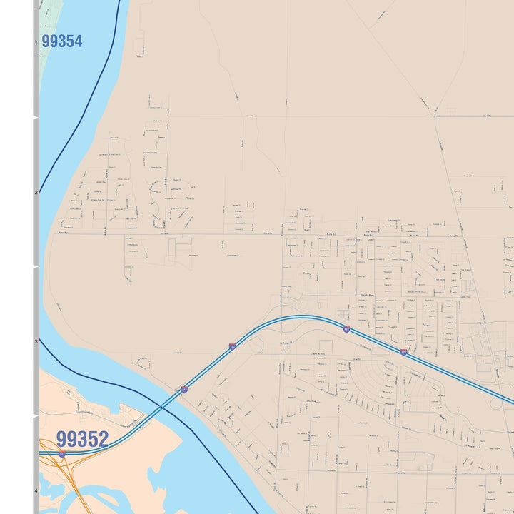 Color Cast Zip Code Style Wall Map of Pasco, WA