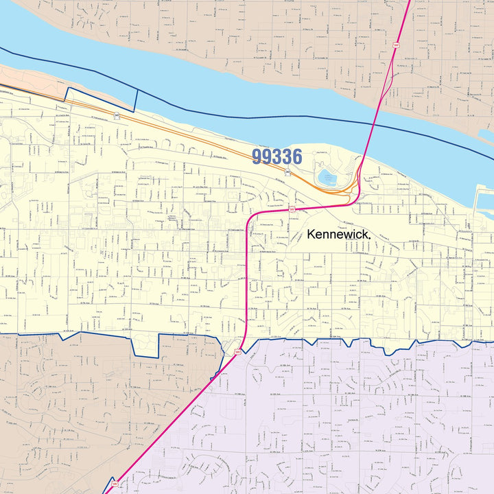 Color Cast Zip Code Style Wall Map of Pasco, WA