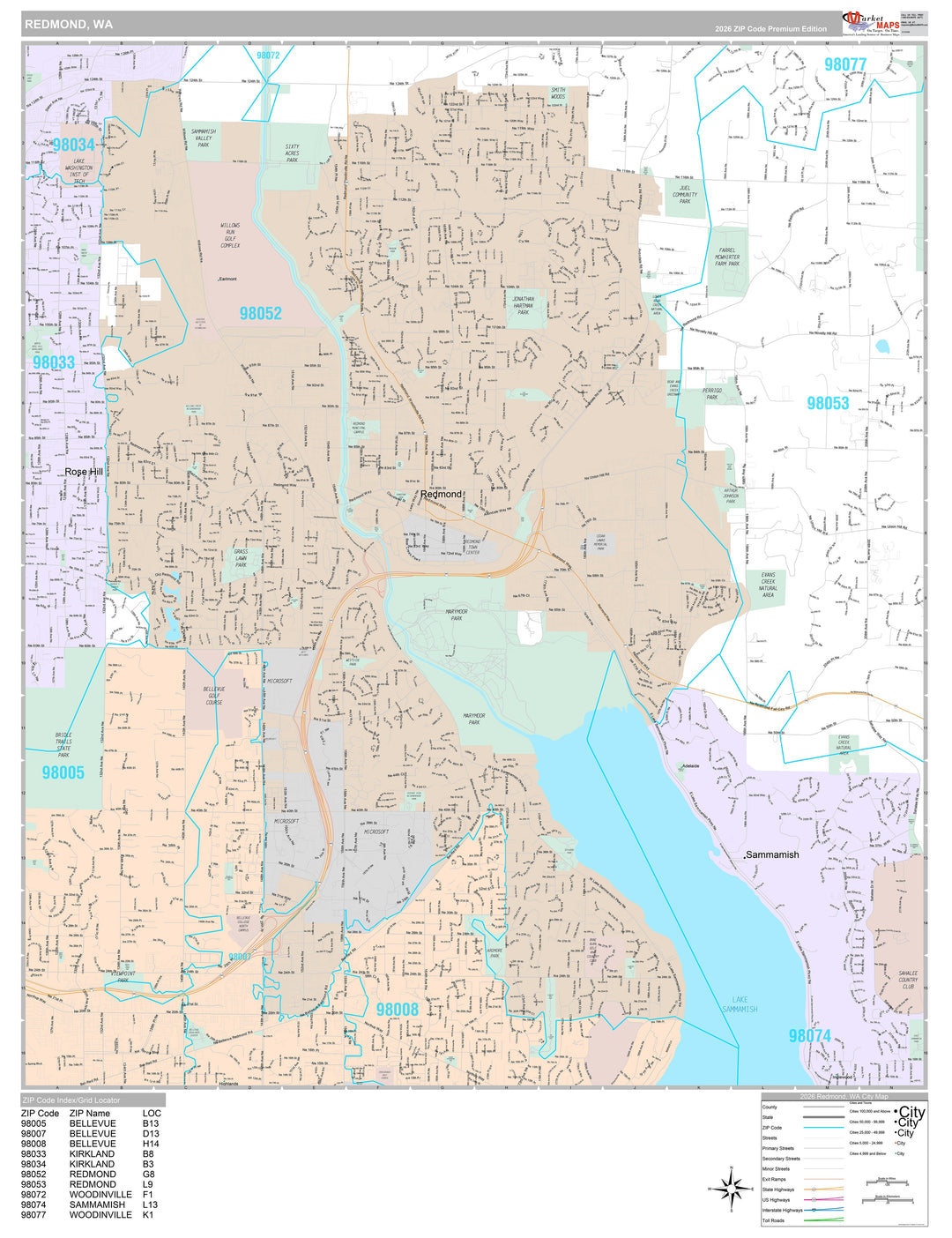 Premium Style Wall Map of Redmond, WA