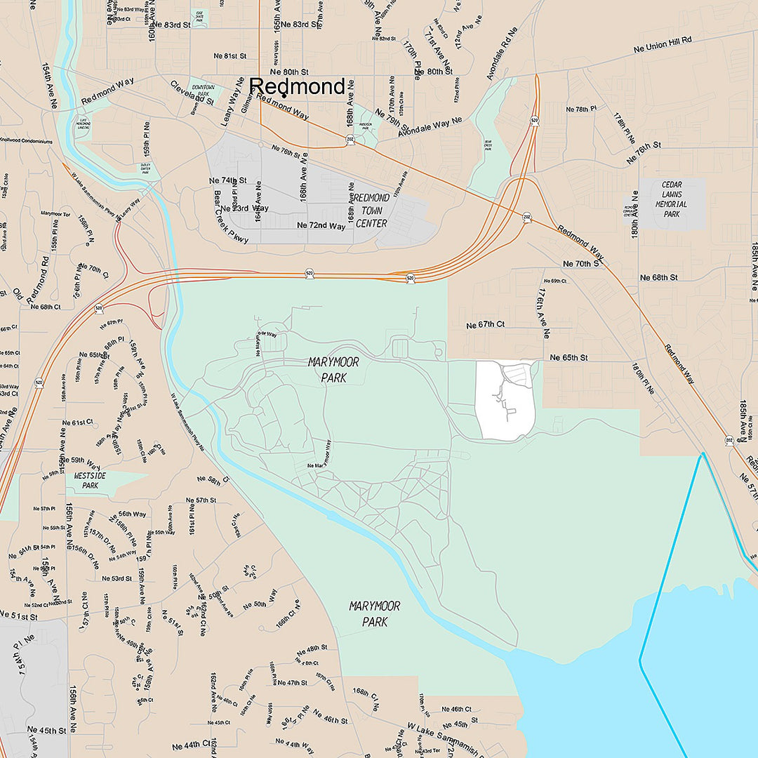 Premium Style Wall Map of Redmond, WA